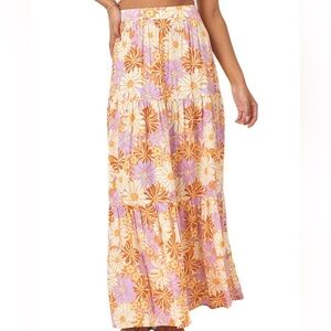 L*Space Bondi Floral Block Print Maxi Tiered Slip Skirt Wavy Daisy | S